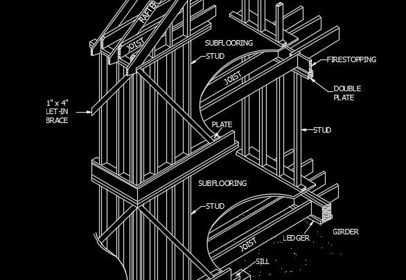 Wood Platform Frame Construction Autocad Drawing