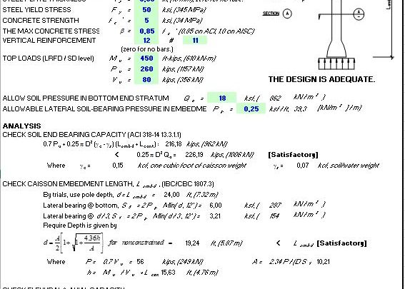 Caisson Design Based on 2015 IBC and 2016 CBC Spreadsheet