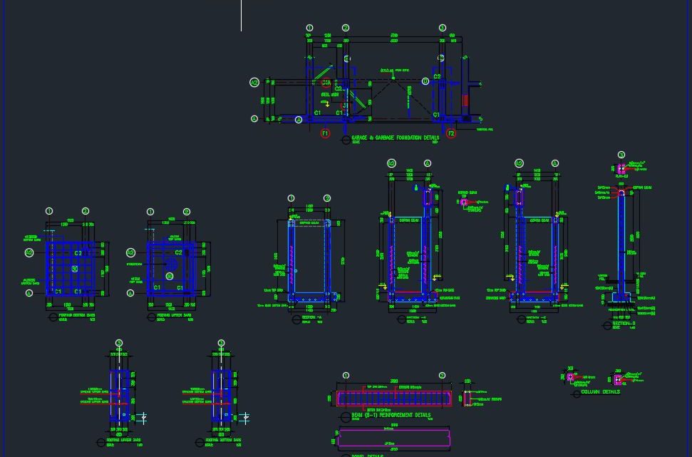 Garage and Garbage Reinforcement Structure Details Autocad Drawing