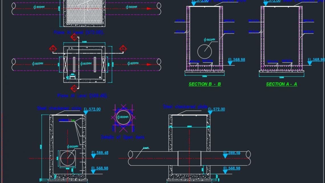 Magnetic Flowmeter Manhole Autocad Drawing