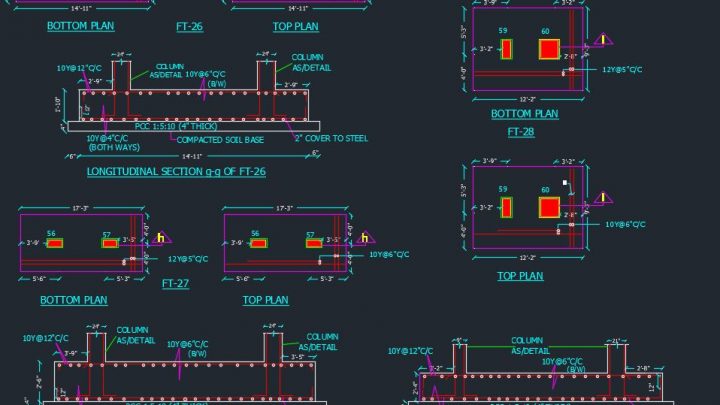 RCC Combined Footing Details Autocad Drawing