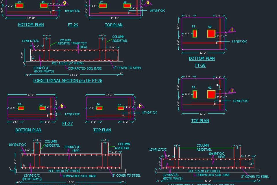 RCC Combined Footing Details Autocad Drawing