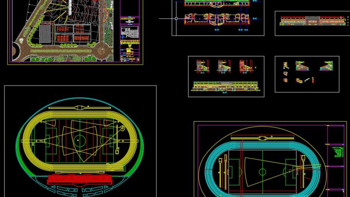 Stadium Layout and Elevation Plan Autocad Drawing