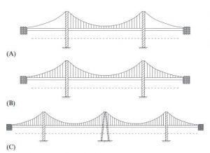 Suspension bridge classification according to span numbers
