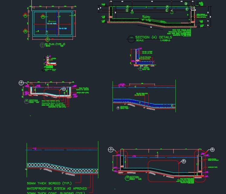 Swimming Pool Reinforcement Details Autocad Drawing