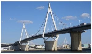 The Konohana Bridge (self-anchored suspension bridge) in Osaka, Japan