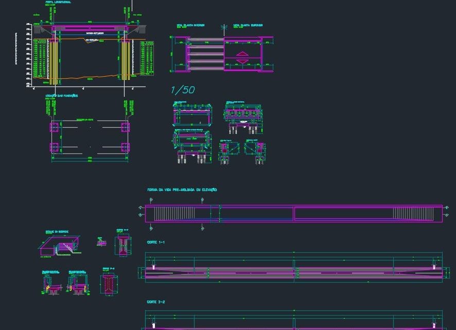 Bridge Elevation With Foundation Details Autocad Drawing