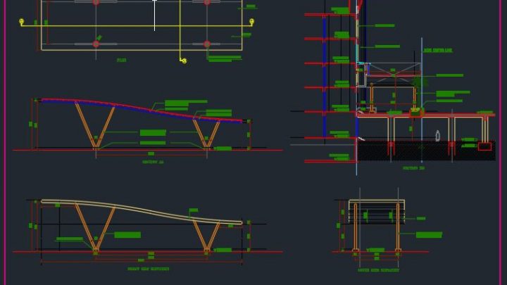 Canopy Elevation and Cross Section Details Autocad Drawing