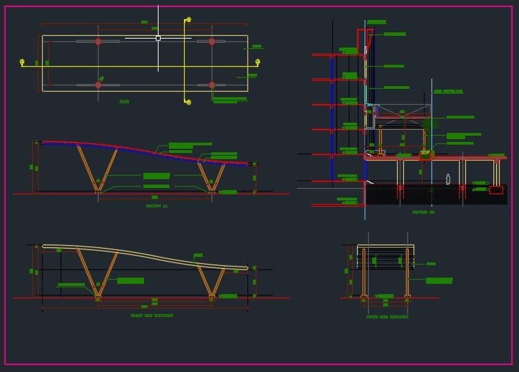 Canopy Elevation and Cross Section Details Autocad Drawing