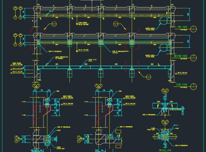 Overhead Steel Crane Support Details Autocad Drawing