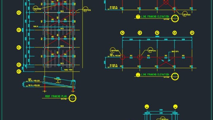 Steel Roof Framing Plan and Elevation Autocad File