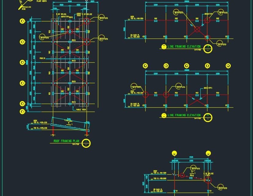 Steel Roof Framing Plan and Elevation Autocad File