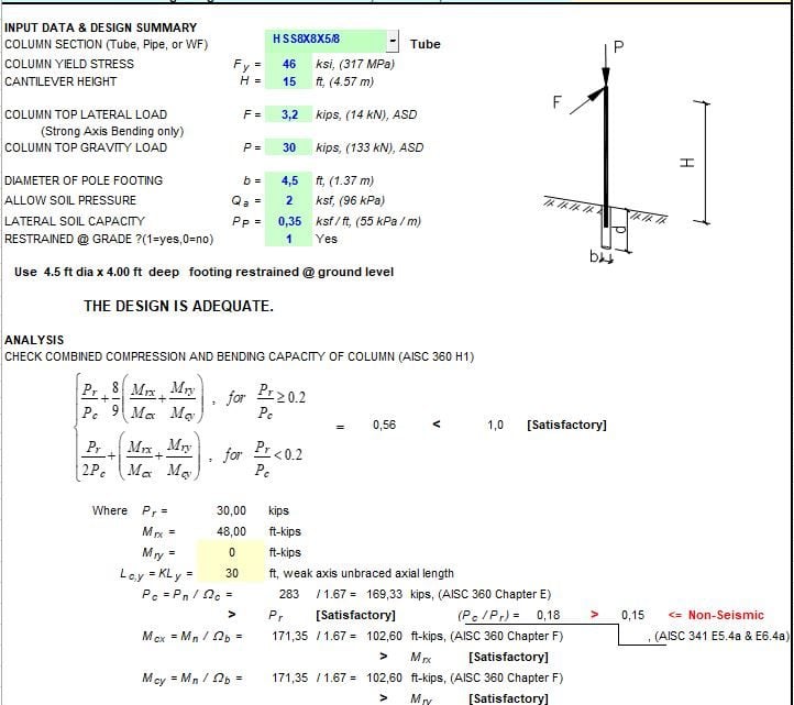 Cantiliver Column and Footing Design Spreadsheet