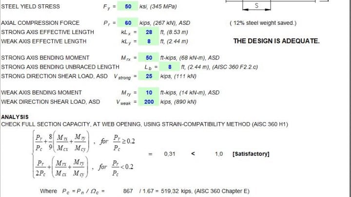 Cellular Beam Design Spreadsheet