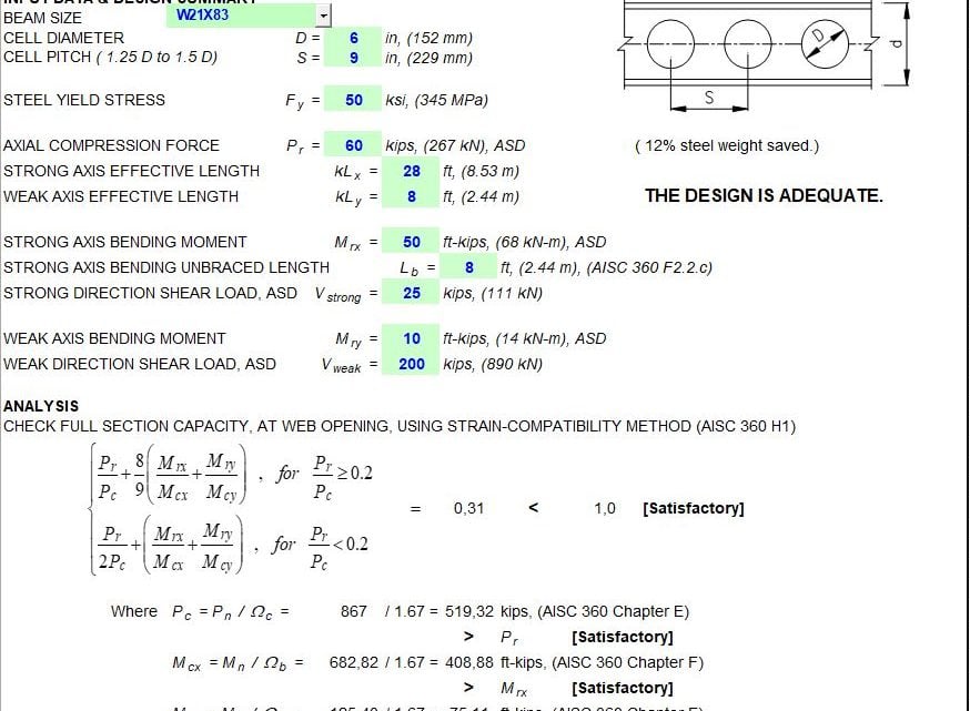 Cellular Beam Design Spreadsheet