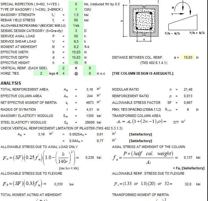 Masonry Column Design Spreadsheet