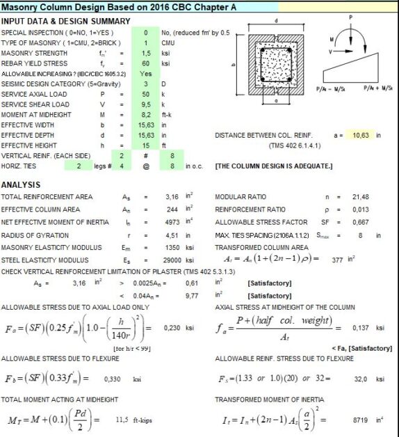 Masonry Column Design Spreadsheet