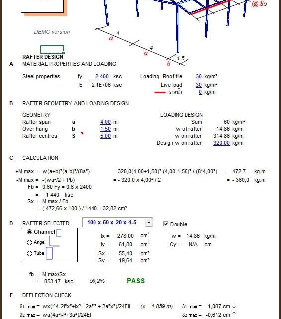 Steel Purlin and Rafter Calculation Spreadsheet