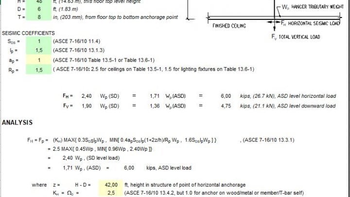 Suspended Ceiling Seismic Loads Calculation Spreadsheet