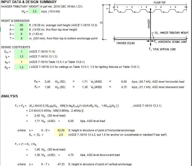 Suspended Ceiling Seismic Loads Calculation Spreadsheet