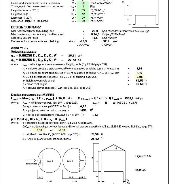 Wind Analysis for Bin or Silo Supported by Columns Spreadsheet