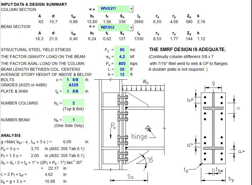 Bolted Stiffened End Plate for SMF Spreadsheet