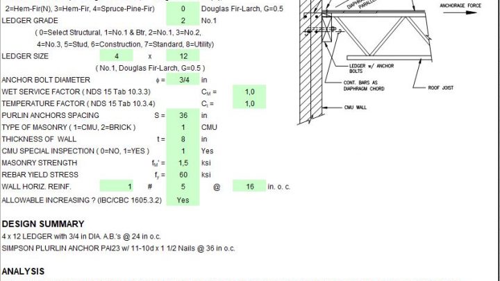 Connection Design for Wall and Diaphragm Spreadsheet