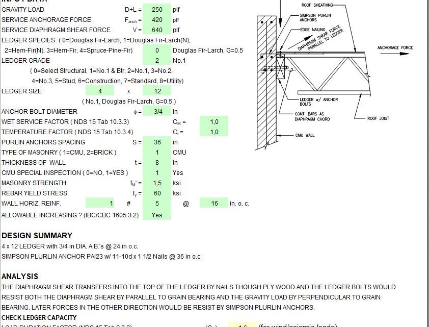 Connection Design for Wall and Diaphragm Spreadsheet