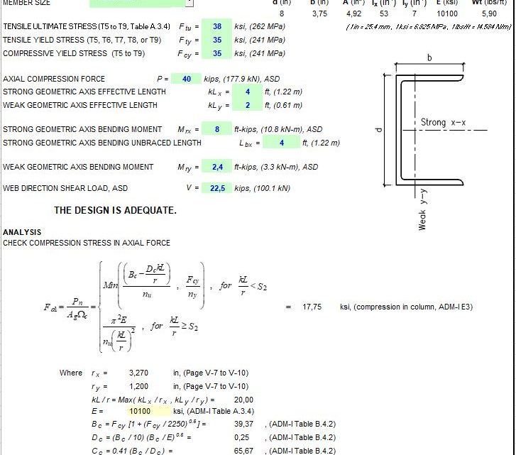 Aluminium C or CS Member Capacity Spreadsheet