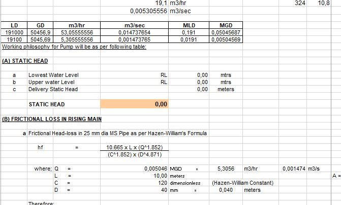 Head Loss Pump Calculation Spreadsheet