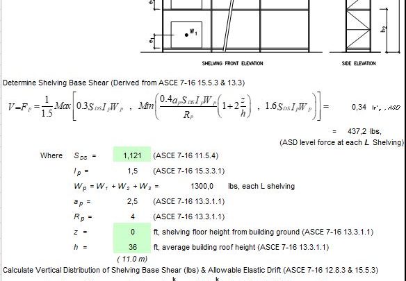 Lateral Loads of 4 Level Shelving Spreadsheet