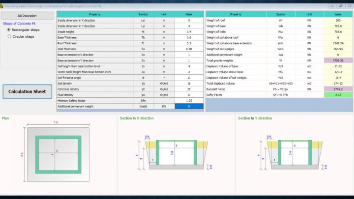 Checking safety factor against buoyancy using Buoyancy free software