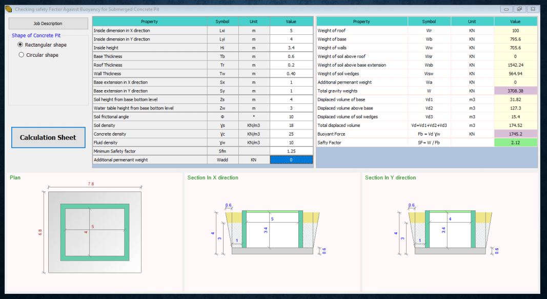 Checking safety factor against buoyancy using Buoyancy free software