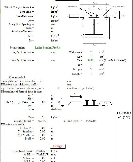 Design Of Composite Beams Deck Ribs Oriented Parallel To Steel Beam Spreadsheet