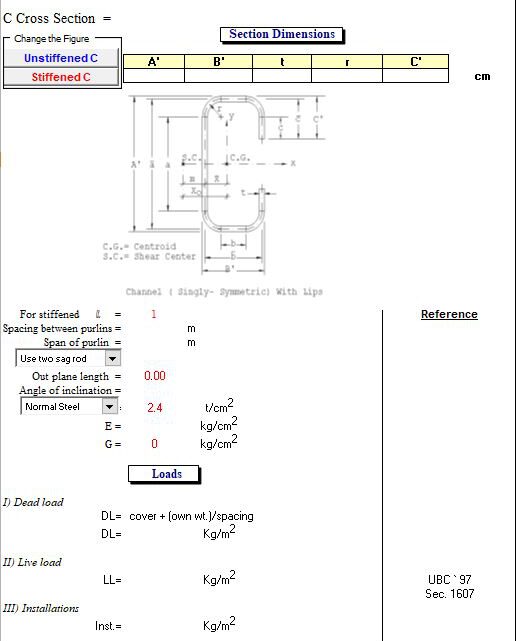 Design Of Purlins According to UBC 97 Spreadsheet