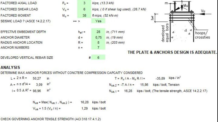 Anchorage Design with Circular Base Plate Spreadsheet