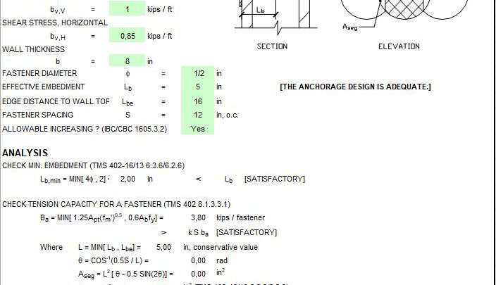 Anchorage To Masonry Design Spreadsheet