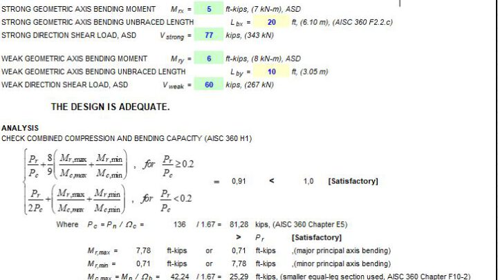 Angle Steel Member Capacity Spreadsheet