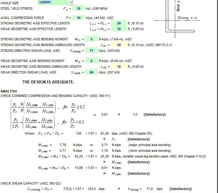 Angle Steel Member Capacity Spreadsheet