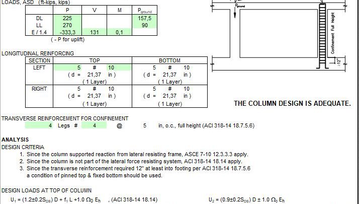 Basement Column Supporting Lateral Resisting Frame Spreadsheet