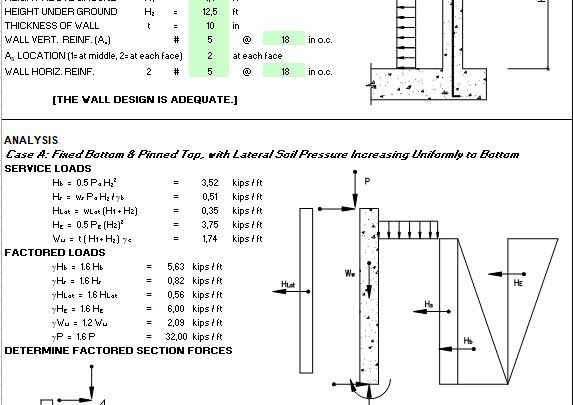 Basement Concrete Wall Design Spreadsheet