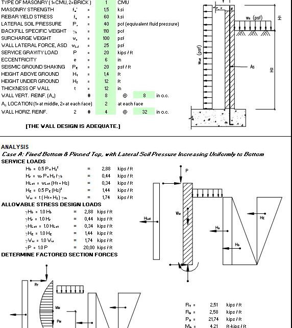 Basement Masonry Wall Design Spreadsheet