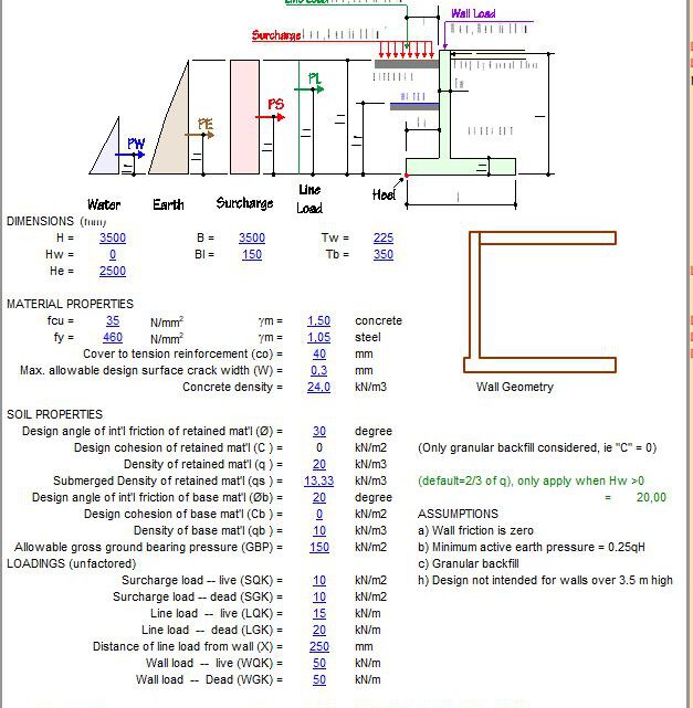 Basement Wall Design Spreadsheet