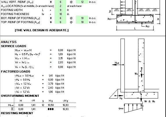 Free Standing Concrete Wall Design Spreadsheet