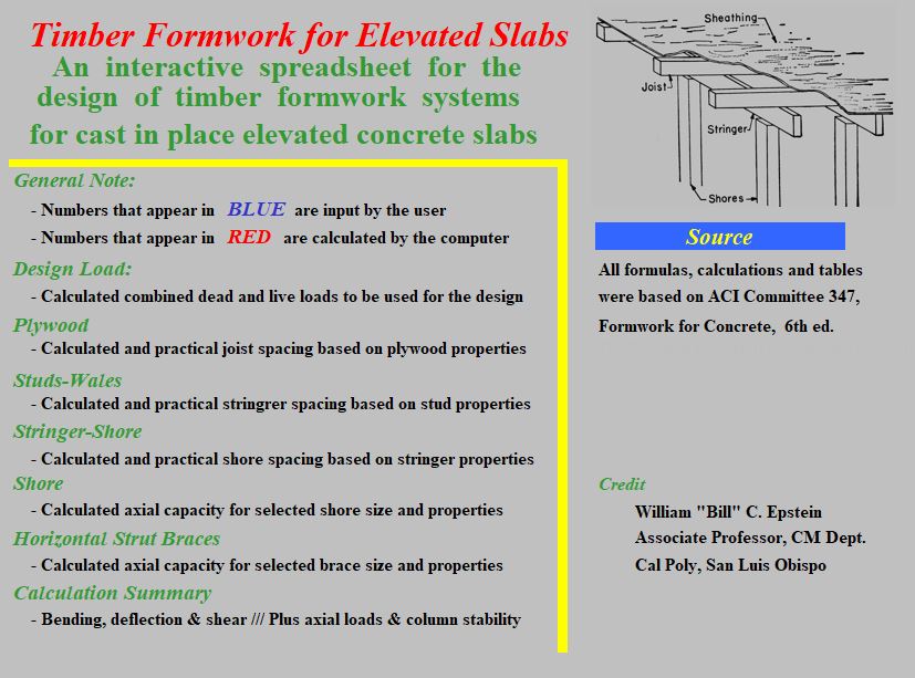 Timber Formwork For Elevated Slabs Spreadsheet Timber Formwork For Elevated Slabs Spreadsheet