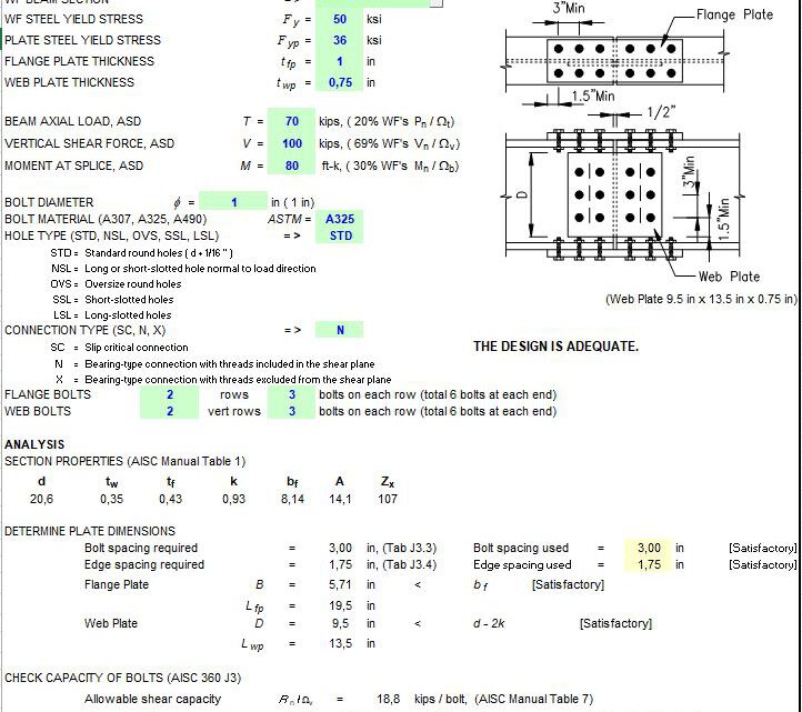 Beam Bolted Splice Design Spreadsheet