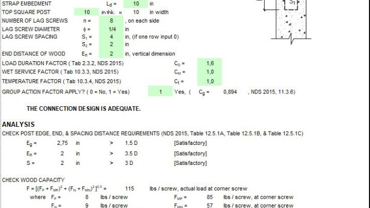 Connection Design for Bending Post at Concrete Column Spreadsheet