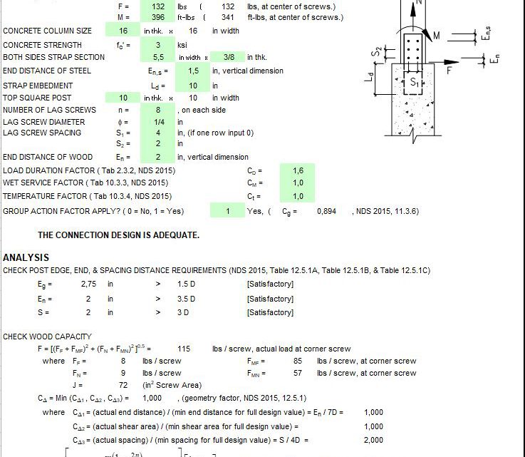 Connection Design for Bending Post at Concrete Column Spreadsheet