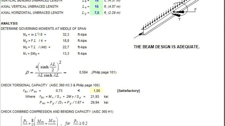 WF Simply Supported Beam Design With Torsional Loading Spreadsheet