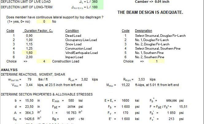 Wood Beam Design Spreadsheet